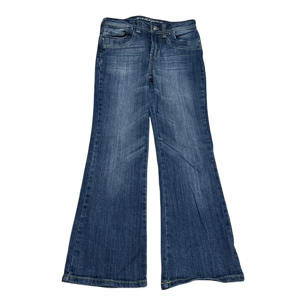 2000s Arizona Jeans‎ Co. Rhinestone Pocket Blue Jeans Girls 10 Slim (26x25 1/8)
